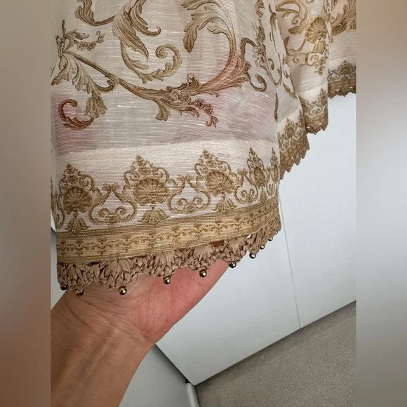 Zimmermann Hypnotic Plunge Neck Linen Silk Minidress In Cream Peony AU 3 US 10 - Picture 9 of 16